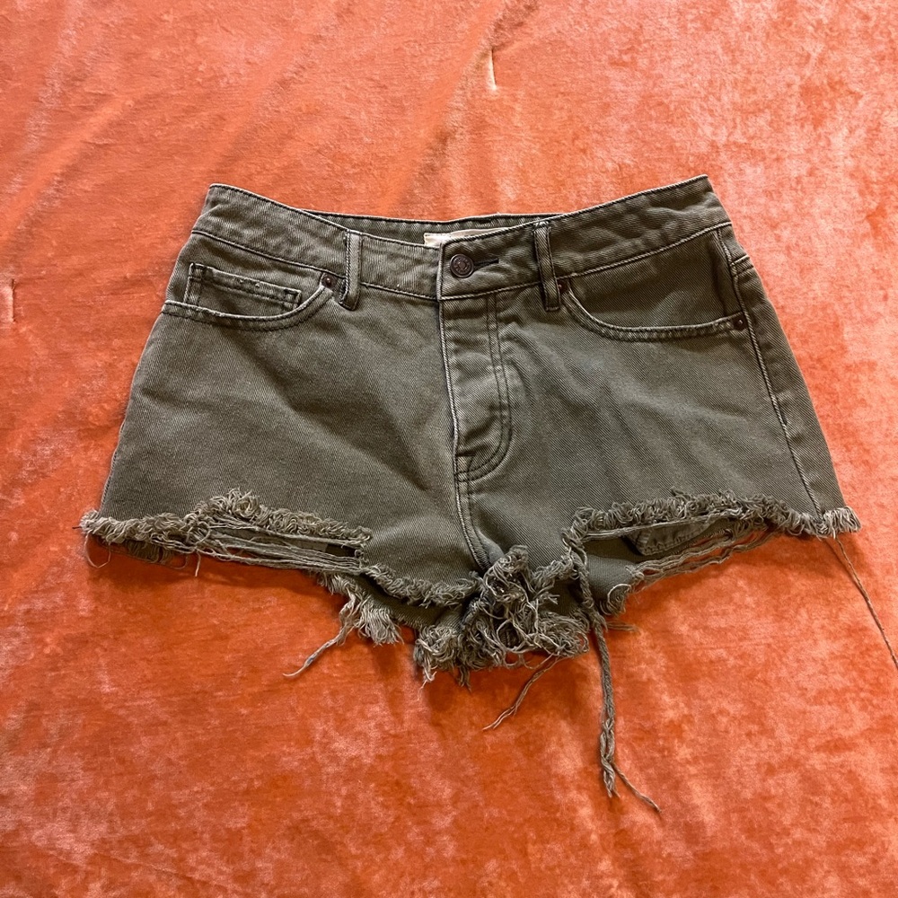 Brandy Melville Green Jean Shorts Distressed Cut-Offs